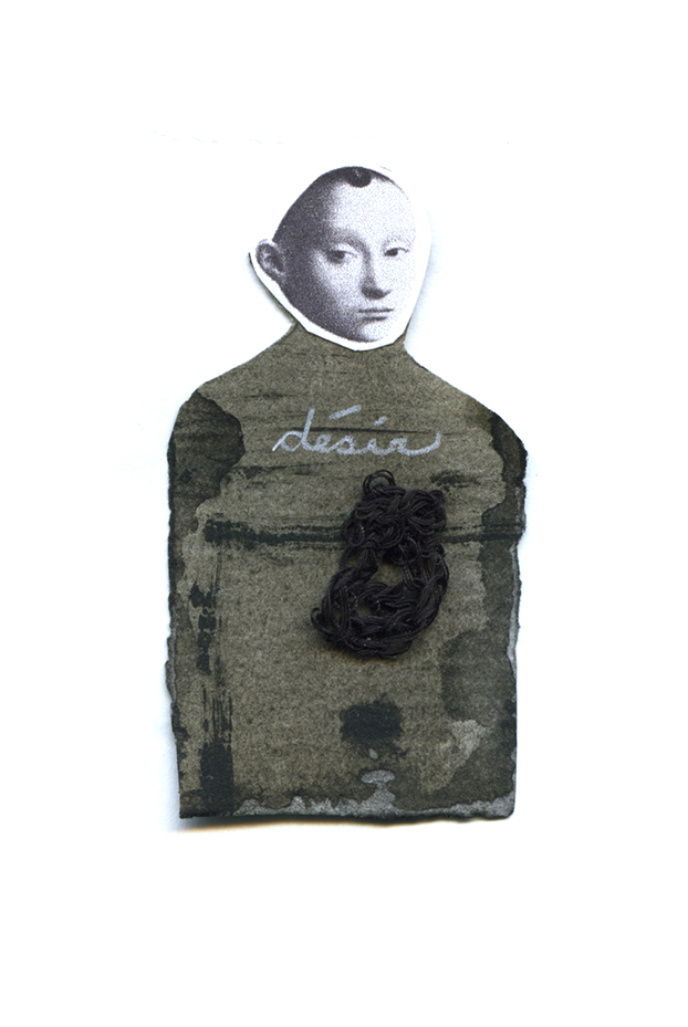 Nicole Panneton - Désir - Série L'inconnue - No 10 - Collage, encre sur papier et fil crocheté - 2014