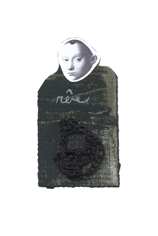 Nicole Panneton - Rêve - Série L'inconnue - No 10 - Collage, encre sur papier et fil crocheté - 2014